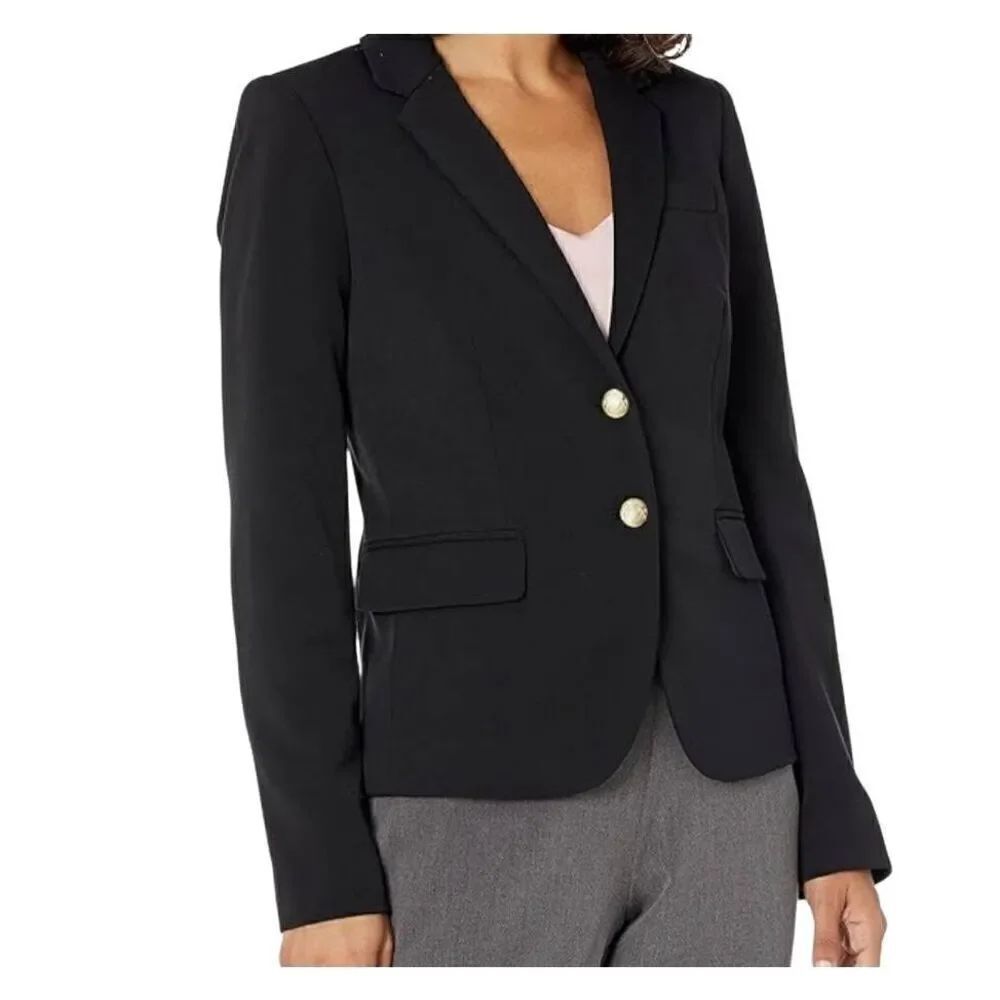 J. Crew Schoolboy Blazer Women's 4 Black Wool Gold Button Tailored Preppy